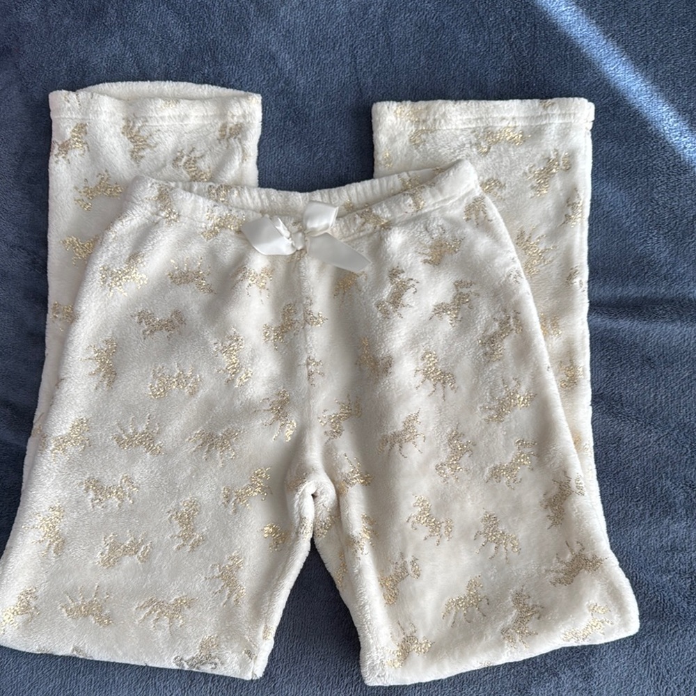 Cozy White and Gold Fleece Pants